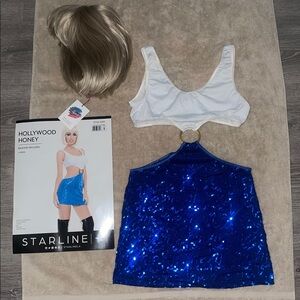 Pretty Woman costume Julia Roberts costume Blue Sequin Skirt & Top with Wig